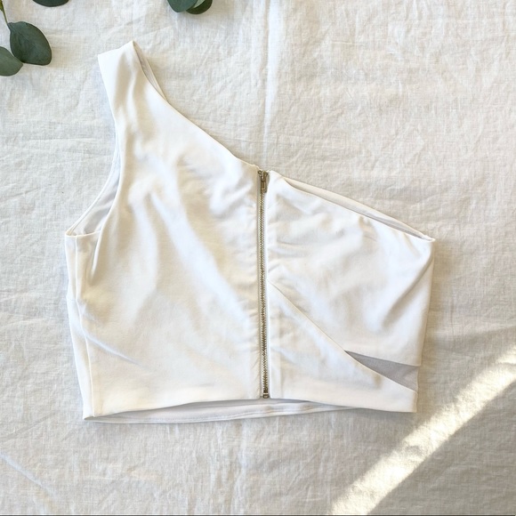 Bebe White One Shouder Crop Top - Picture 7 of 7